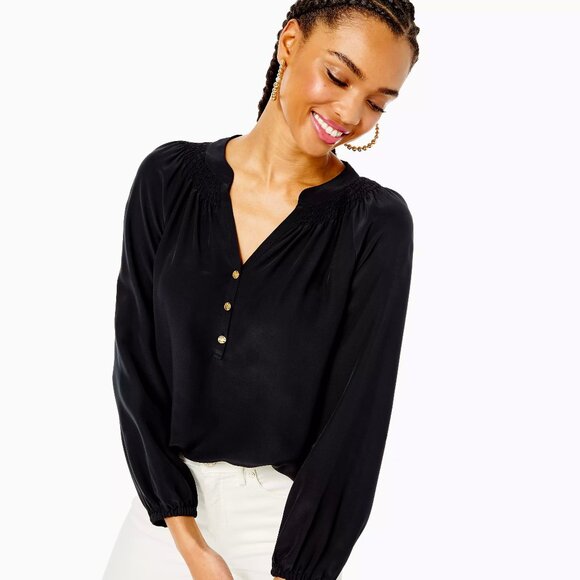 New Lilly Pulitzer Elsa Silk Top, Black, Nior - Picture 10 of 11